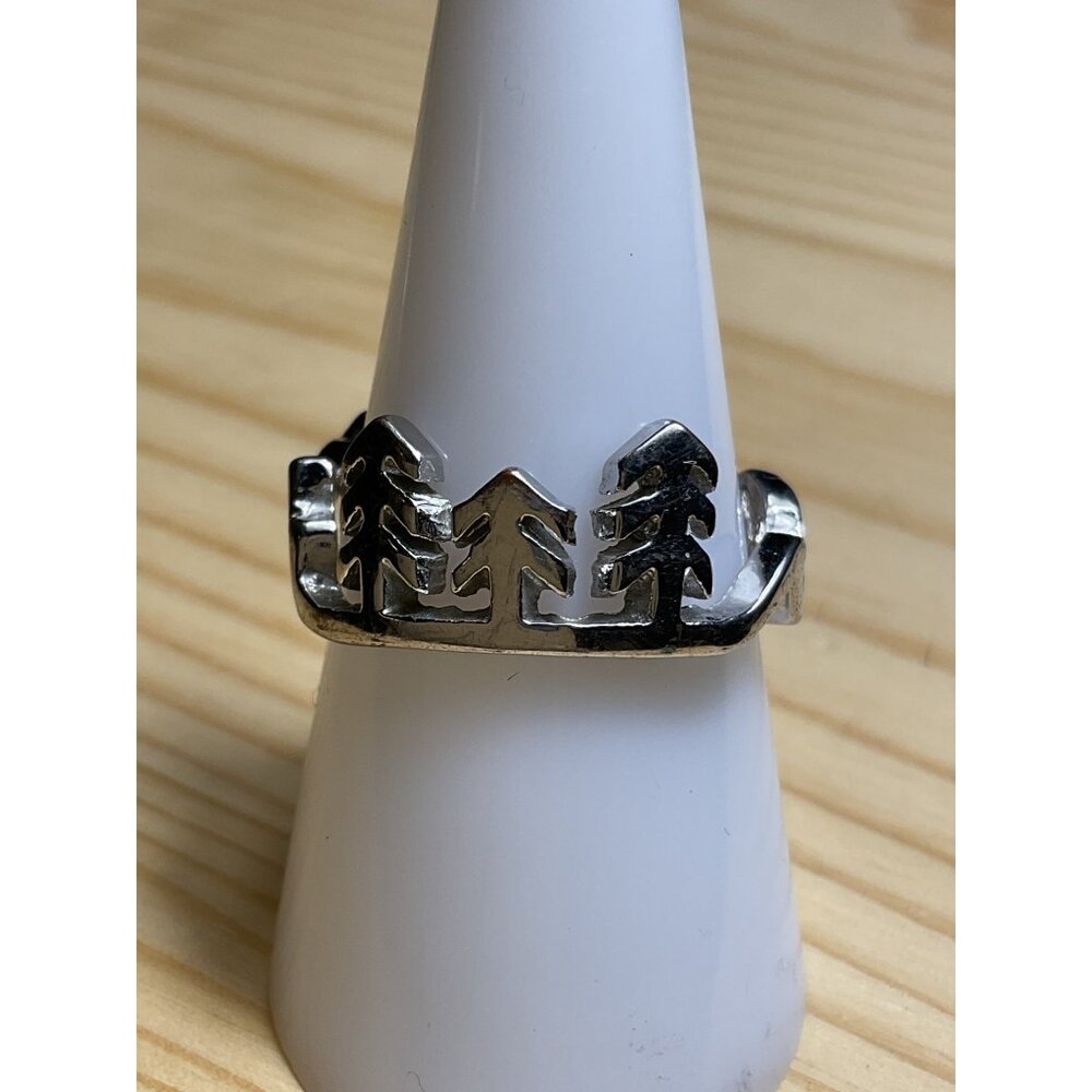 Mountain Range Waves Trees Silver Tone Ring